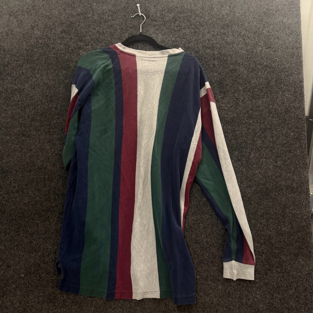 Preswick & Moore Mens Large Striped Henley Shirt Long Sleeve Cotton Pique Multi - Picture 2 of 7